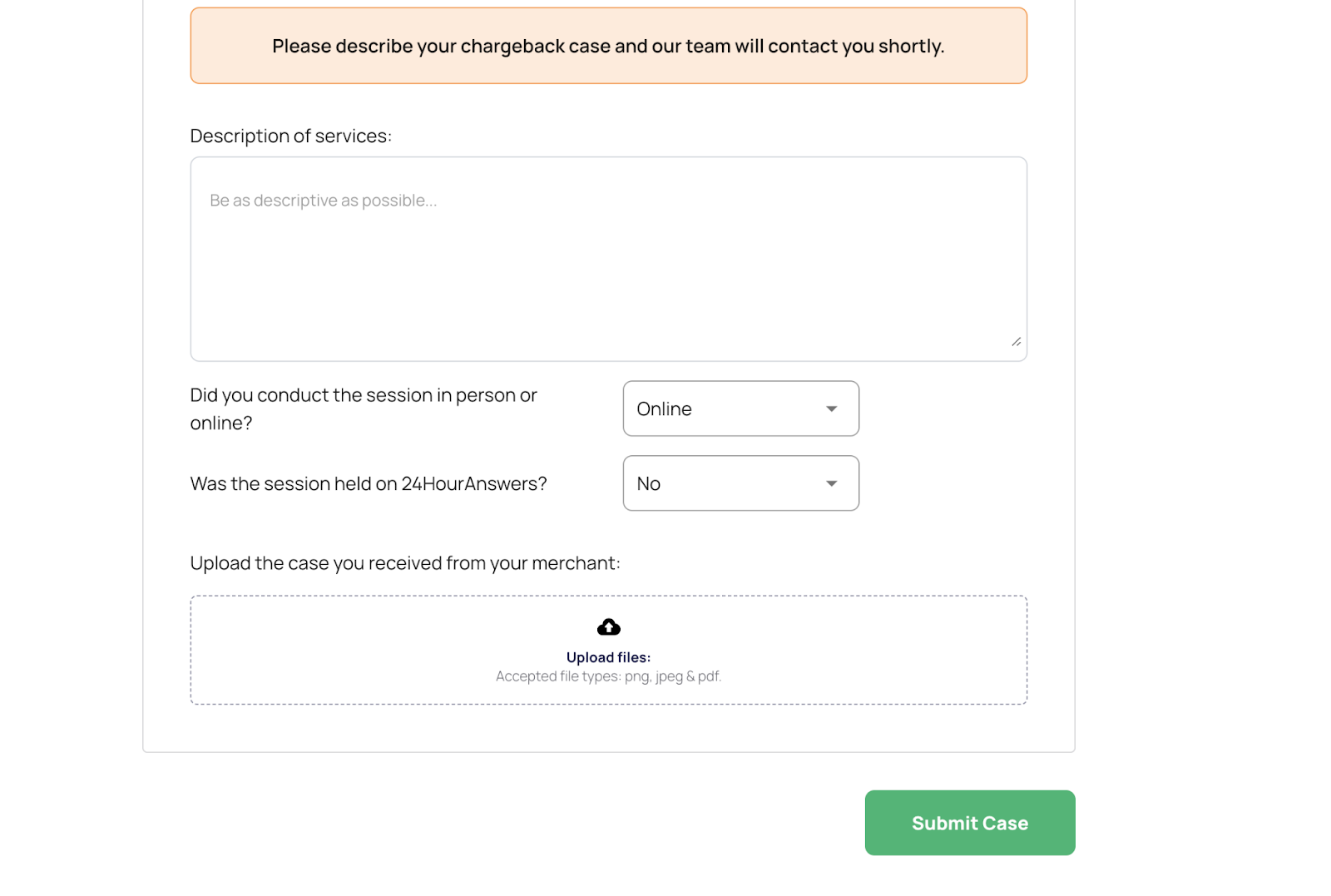 Chargeback Support Form